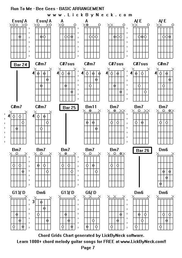 Chord Grids Chart of chord melody fingerstyle guitar song-Run To Me - Bee Gees - BASIC ARRANGEMENT,generated by LickByNeck software.